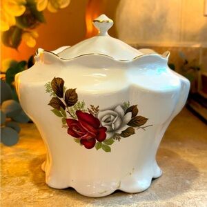 Vintage House of Webster Ceramic Biscuit Jar Lidded Canister Rose's Pattern